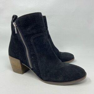 Lucky Brand Lashiya Black Suede Ankle Booties, with a Double Zipper